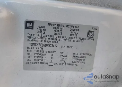 2013 Chevrolet Tahoe Lt из США, поврежденный, VIN 1GNSKBE06DR278417